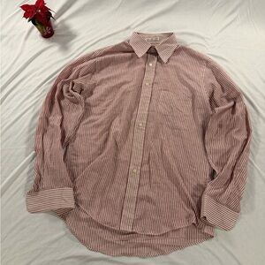 Vintage Pierre Balmain Red White Striped Button Down Shirt Size 15 1/2 34/35 / L